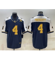 Men Dallas Cowboys 4 Dak Prescott Navy Gold Edition With 1960 Patch Limited Stitched Football Jersey Men Dallas Cowboys 4 Dak Prescott Navy Gold Edition With 1960 Patch Limited Stitched Football Jersey
