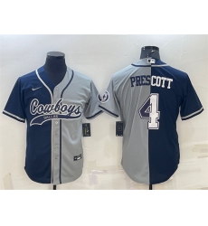 Men Dallas Cowboys 4 Dak Prescott Navy Grey Split With Patch Cool Base Stitched Baseball Jersey Men Dallas Cowboys 4 Dak Prescott Navy Grey Split With Patch Cool Base Stitched Baseball Jersey