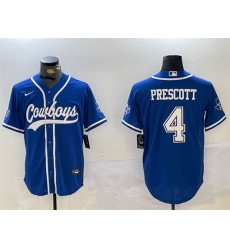 Men Dallas Cowboys 4 Dak Prescott Royal With Patch Cool Base Stitched Baseball Jersey Men Dallas Cowboys 4 Dak Prescott Royal With Patch Cool Base Stitched Baseball Jersey