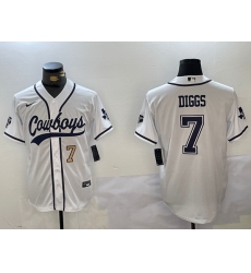 Men Dallas Cowboys 7 Trevon Diggs White With Patch Cool Base Stitched Baseball Jersey 9 Men Dallas Cowboys 7 Trevon Diggs White With Patch Cool Base Stitched Baseball Jersey 9