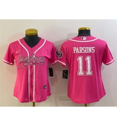 Women Dallas Cowboys 11 Micah Parsons Pink With Patch Cool Base Stitched Baseball Jersey Women Dallas Cowboys 11 Micah Parsons Pink With Patch Cool Base Stitched Baseball Jersey