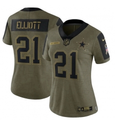 Women's Dallas Cowboys Ezekiel Elliott Nike Olive 2021 Salute To Service Limited Player Jersey Women's Dallas Cowboys Ezekiel Elliott Nike Olive 2021 Salute To Service Limited Player Jersey