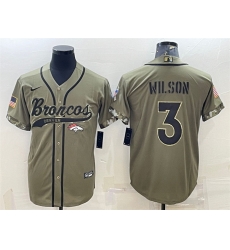 Men Denver Broncos 3 Russell Wilson Olive 2022 Salute To Service Cool Base Stitched Baseball Jersey Men Denver Broncos 3 Russell Wilson Olive 2022 Salute To Service Cool Base Stitched Baseball Jersey