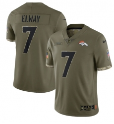 Men Denver Broncos 7 John Elway Olive 2022 Salute To Service Limited Stitched Jersey Men Denver Broncos 7 John Elway Olive 2022 Salute To Service Limited Stitched Jersey