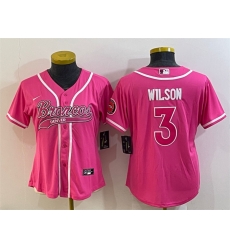 Women Denver Broncos 3 Russell Wilson Pink With Patch Cool Base Stitched Baseball Jersey Women Denver Broncos 3 Russell Wilson Pink With Patch Cool Base Stitched Baseball Jersey