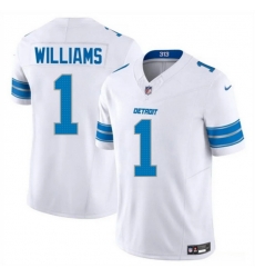 Men Detroit Lions 1 Jameson Williams White 2025 F U S E  Vapor Limited Stitched Jersey