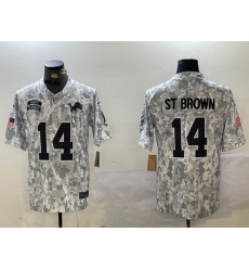 Men Detroit Lions 14 Amon Ra St Brown 2024 F U S E Arctic Camo Salute To Service Limited Stitched Football jerseys Men Detroit Lions 14 Amon Ra St Brown 2024 F U S E Arctic Camo Salute To Service Limited Stitched Football jerseys