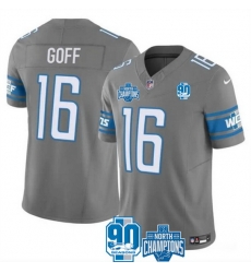 Men Detroit Lions 16 Jared Goff Grey 2023 F U S E 90th Anniversary NFC North Division Champions Vapor Untouchable Limited Stitched Jersey Men Detroit Lions 16 Jared Goff Grey 2023 F U S E 90th Anniversary NFC North Division Champions Vapor Untouchable Limited Stitched Jersey