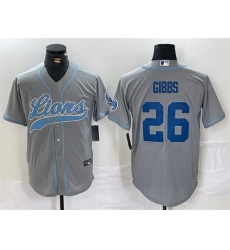 Men Detroit Lions 26 Jahmyr Gibbs Grey Cool Base Stitched Baseball Jersey Men Detroit Lions 26 Jahmyr Gibbs Grey Cool Base Stitched Baseball Jersey