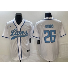 Men Detroit Lions 26 Jahmyr Gibbs White Cool Base Stitched Baseball Jersey Men Detroit Lions 26 Jahmyr Gibbs White Cool Base Stitched Baseball Jersey