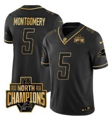 Men Detroit Lions 5 David Montgomery Black Gold F U S E  2023 NFC North Division Champions Patch Vapor Limited Stitched Football Jersey