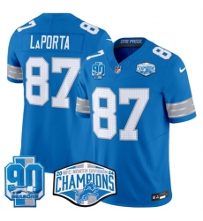 Men Detroit Lions 87 Sam LaPorta Blue 2024 NFC North Champions 90th Anniversary Patch F U S E Vapor Limited Stitched Jersey Men Detroit Lions 87 Sam LaPorta Blue 2024 NFC North Champions 90th Anniversary Patch F U S E Vapor Limited Stitched Jersey