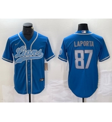 Men Detroit Lions 87 Sam LaPorta Blue Cool Base Stitched Baseball Jersey Men Detroit Lions 87 Sam LaPorta Blue Cool Base Stitched Baseball Jersey