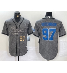 Men Detroit Lions 97 Aidan Hutchinson Grey Cool Base Stitched Baseball JerseyS 1 Men Detroit Lions 97 Aidan Hutchinson Grey Cool Base Stitched Baseball JerseyS 1
