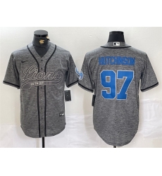 Men Detroit Lions 97 Aidan Hutchinson Grey Cool Base Stitched Baseball JerseyS Men Detroit Lions 97 Aidan Hutchinson Grey Cool Base Stitched Baseball JerseyS