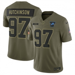 Men Detroit Lions 97 Aidan Hutchinson Olive 2025 Salute to Service Limited Stitched Football Jersey