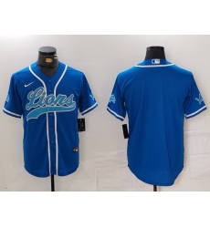Men Detroit Lions Blank Blue Cool Base Stitched Baseball Jersey Men Detroit Lions Blank Blue Cool Base Stitched Baseball Jersey