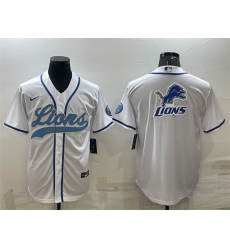 Men Detroit Lions White Team Big Logo With Patch Cool Base Stitched Baseball Jersey Men Detroit Lions White Team Big Logo With Patch Cool Base Stitched Baseball Jersey