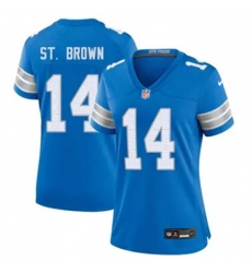 Women Detroit Lions 14 Amon Ra St  Brown Blue 2024 F U S E  Vapor Limited Stitched Jersey
