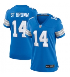 Women Detroit Lions 14 Amon Ra St Brown Blue Stitched Jersey Women Detroit Lions 14 Amon Ra St Brown Blue Stitched Jersey