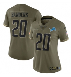 Women Detroit Lions 20 Barry Sanders 2022 Olive Salute To Service Limited Stitched Jersey Women Detroit Lions 20 Barry Sanders 2022 Olive Salute To Service Limited Stitched Jersey