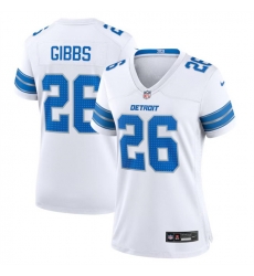 Women Detroit Lions 26 Jahmyr Gibbs White Stitched Jersey Women Detroit Lions 26 Jahmyr Gibbs White Stitched Jersey