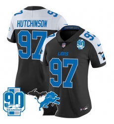 Women Detroit Lions 97 Aidan Hutchinson Black White 2024 F U S E Michigan Patch 26 90th Year Patch Vapor Limited Stitched Jersey Women Detroit Lions 97 Aidan Hutchinson Black White 2024 F U S E Michigan Patch 26 90th Year Patch Vapor Limited Stitched Jersey