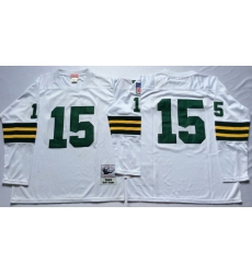 Men Green Bay Green Bay Packers 15 Bart Starr White Long Sleeve M&N Throwback Jersey Men Green Bay Green Bay Packers 15 Bart Starr White Long Sleeve M&N Throwback Jersey