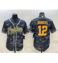 Men Green Bay Packers 12 Aaron Rodgers Grey Gold Camo With Patch Cool Base Stitched Baseball Jersey Men Green Bay Packers 12 Aaron Rodgers Grey Gold Camo With Patch Cool Base Stitched Baseball Jersey