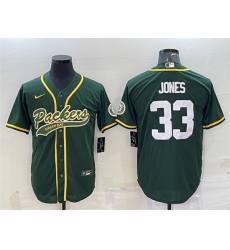 Men Green Bay Packers 33 Aaron Jones Green With Patch Cool Base Stitched Baseball Jersey Men Green Bay Packers 33 Aaron Jones Green With Patch Cool Base Stitched Baseball Jersey