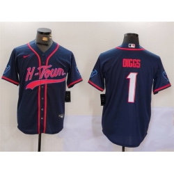 Men Houston Texans 1 Stefon Diggs Navy With Patch Cool Base Stitched Baseball Jersey