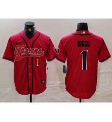 Men Houston Texans 1 Stefon Diggs Red With Patch Cool Base Stitched Baseball Jersey 1 Men Houston Texans 1 Stefon Diggs Red With Patch Cool Base Stitched Baseball Jersey 1