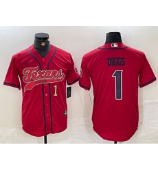 Men Houston Texans 1 Stefon Diggs Red With Patch Cool Base Stitched Baseball Jersey 2 Men Houston Texans 1 Stefon Diggs Red With Patch Cool Base Stitched Baseball Jersey 2