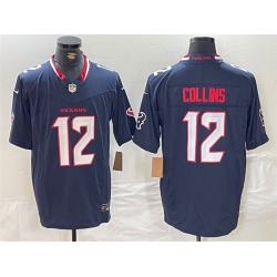Men Houston Texans 12 Nico Collins Navy F U S E  Vapor Limited Stitched Football Jersey