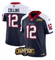 Men Houston Texans 12 Nico Collins Navy White 2023 F U S E AFC South Champions Patch Limited Stitched Football Jersey Men Houston Texans 12 Nico Collins Navy White 2023 F U S E AFC South Champions Patch Limited Stitched Football Jersey