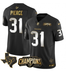 Men Houston Texans 31 Dameon Pierce Black Golden 2023 F U S E With AFC South Champions Patch And Team Logo Patch Limited Stitched Football Jersey Men Houston Texans 31 Dameon Pierce Black Golden 2023 F U S E With AFC South Champions Patch And Team Logo Patch Limited Stitched Football Jersey