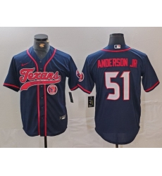 Men Houston Texans 51 Will Anderson Jr Navy With Patch Cool Base Stitched Baseball Jersey 2 Men Houston Texans 51 Will Anderson Jr Navy With Patch Cool Base Stitched Baseball Jersey 2