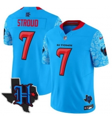 Men Houston Texans 7 C J  Stroud Blue F U S E  2024 Texas Patch V4 Vapor Limited Stitched Football Jersey