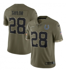 Men Indianapolis Colts 28 Jonathan Taylor Olive 2022 Salute To Service Limited Stitched Jersey Men Indianapolis Colts 28 Jonathan Taylor Olive 2022 Salute To Service Limited Stitched Jersey