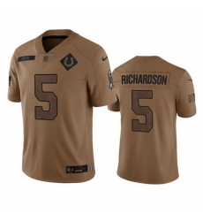 Men Indianapolis Colts 5 Anthony Richardson 2023 Brown Salute To Sertvice Stitched Football Jersey Men Indianapolis Colts 5 Anthony Richardson 2023 Brown Salute To Sertvice Stitched Football Jersey
