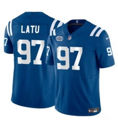 Men Indianapolis Colts 97 Laiatu Latu Blue 2024 With Dradt Patch F U S E Vapor Limited Stitched Football Jersey Men Indianapolis Colts 97 Laiatu Latu Blue 2024 With Dradt Patch F U S E Vapor Limited Stitched Football Jersey