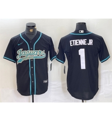 Men Jacksonville Jaguars 1 Travis Etienne Jr Black With Patch Cool Base Stitched Baseball Jersey Men Jacksonville Jaguars 1 Travis Etienne Jr Black With Patch Cool Base Stitched Baseball Jersey