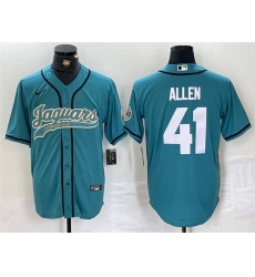 Men Jacksonville Jaguars 41 Josh Allen Teal With Patch Cool Base Stitched Baseball Jersey Men Jacksonville Jaguars 41 Josh Allen Teal With Patch Cool Base Stitched Baseball Jersey