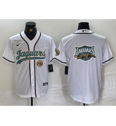 Men Jacksonville Jaguars White With Patch Cool Base Stitched Baseball Jersey 14 Men Jacksonville Jaguars White With Patch Cool Base Stitched Baseball Jersey 14