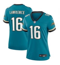 Women Jacksonville Jaguars 16 Trevor Lawrence Teal 2024 Prowler Throwback Vapor Limited Stitched Football Jersey Women Jacksonville Jaguars 16 Trevor Lawrence Teal 2024 Prowler Throwback Vapor Limited Stitched Football Jersey