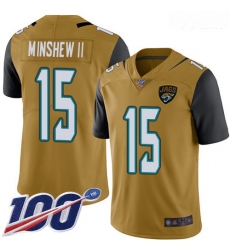 Jaguars #15 Gardner Minshew II Gold Youth Stitched Football Limited Rush 100th Season Jersey Jaguars #15 Gardner Minshew II Gold Youth Stitched Football Limited Rush 100th Season Jersey