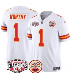 Men Kansas City Chiefs 1 Xavier Worthy White F U S E 2024 AFC West Division Champions Vapor Limited Stitched Football Jersey Men Kansas City Chiefs 1 Xavier Worthy White F U S E 2024 AFC West Division Champions Vapor Limited Stitched Football Jersey