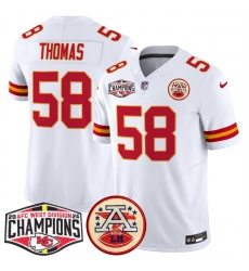 Men Kansas City Chiefs 58 Derrick Thomas White F U S E 2024 AFC West Division Champions Vapor Limited Stitched Football Jersey Men Kansas City Chiefs 58 Derrick Thomas White F U S E 2024 AFC West Division Champions Vapor Limited Stitched Football Jersey