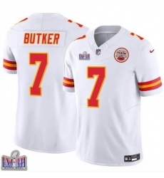 Men Kansas City Chiefs 7 Harrison Butker White F U S E Super Bowl LVIII Patch Vapor Untouchable Limited Stitched Football Jersey Men Kansas City Chiefs 7 Harrison Butker White F U S E Super Bowl LVIII Patch Vapor Untouchable Limited Stitched Football Jersey