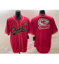Men Kansas City Chiefs Red Gold Team Big Logo With Patch Cool Base Stitched Baseball Jersey Men Kansas City Chiefs Red Gold Team Big Logo With Patch Cool Base Stitched Baseball Jersey